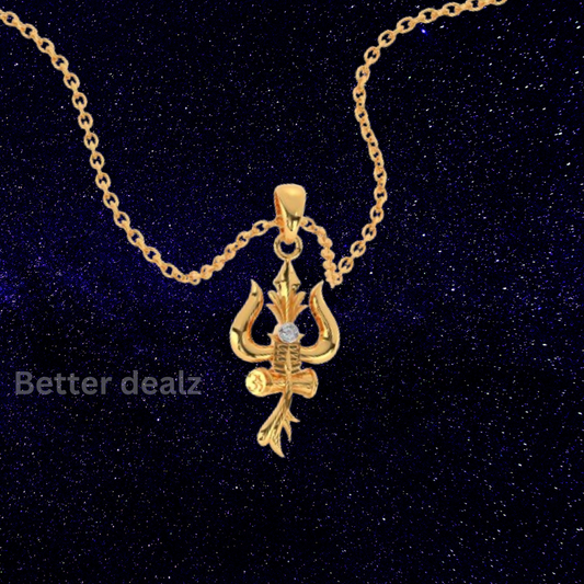 Premium Trishul Om and Damru pendant with chain